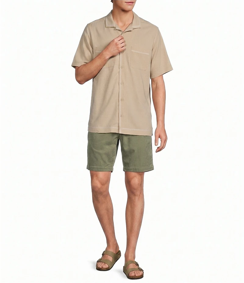 Caribbean Solid Cross Hatch Short Sleeve Woven Camp Shirt
