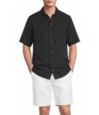Caribbean Solid Jacquard Short Sleeve Woven Shirt