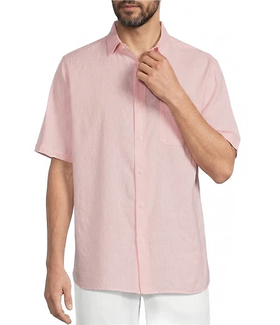 Caribbean Solid Linen Short Sleeve Woven Shirt