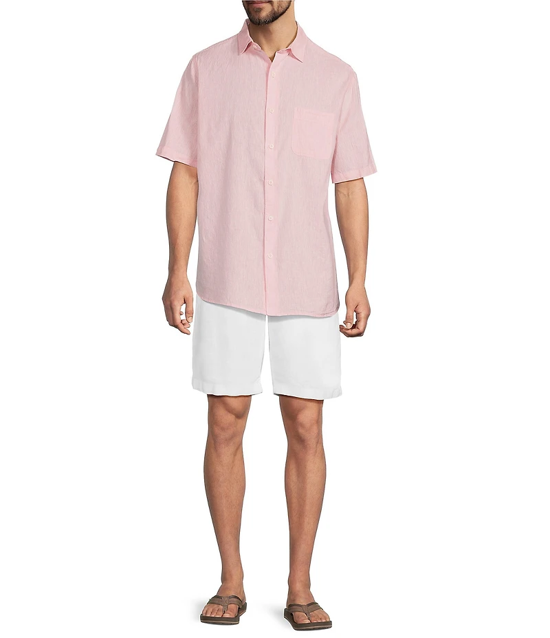 Caribbean Solid Linen Short Sleeve Woven Shirt