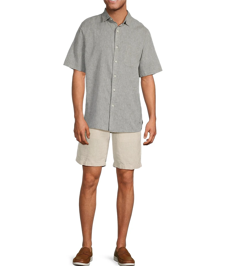 Caribbean Solid Linen Short Sleeve Woven Shirt