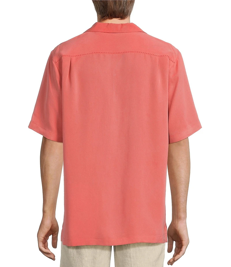 Caribbean Solid Pick Stitch Short Sleeve Woven Camp Shirt