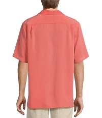 Caribbean Solid Pick Stitch Short Sleeve Woven Camp Shirt