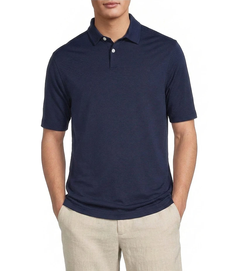 Caribbean Solid Seersucker Short Sleeve Polo Shirt