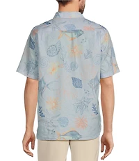 Caribbean Starfish Print Linen Short Sleeve Woven Shirt