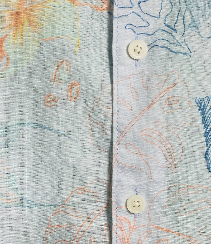 Caribbean Starfish Print Linen Short Sleeve Woven Shirt