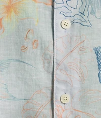 Caribbean Starfish Print Linen Short Sleeve Woven Shirt