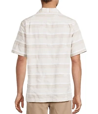 Caribbean Stripe Hibiscus Embroidered Short Sleeve Woven Shirt