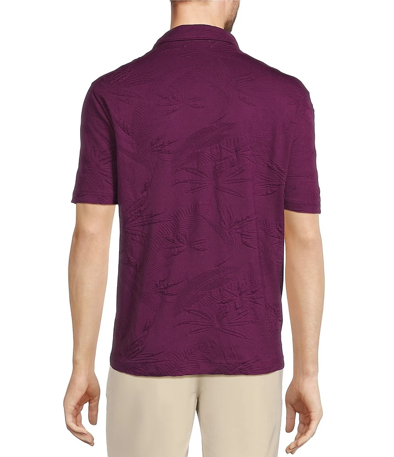 Caribbean Textured Floral Jacquard Short Sleeve Polo Shirt