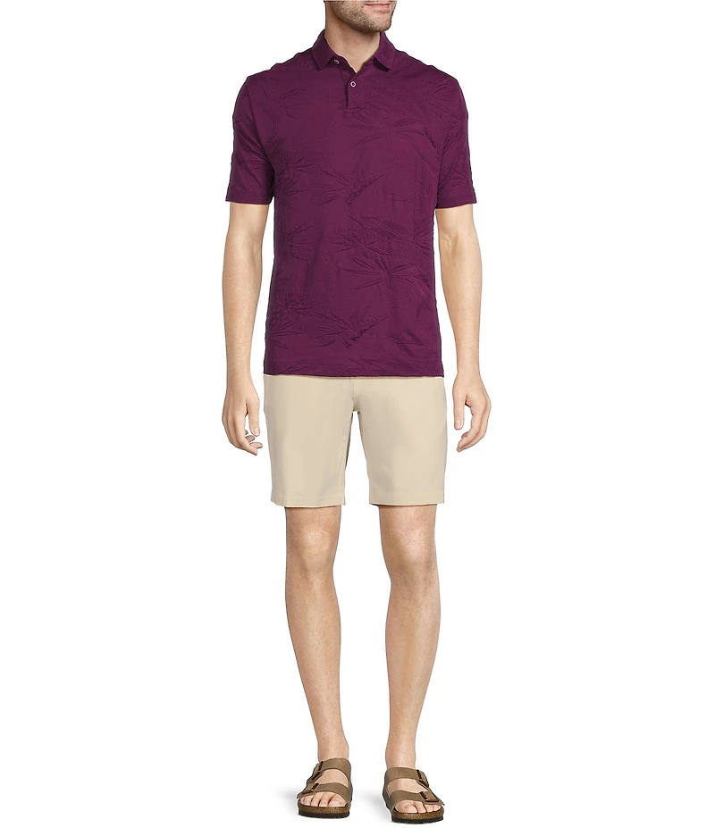 Caribbean Textured Floral Jacquard Short Sleeve Polo Shirt