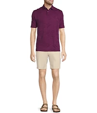 Caribbean Textured Floral Jacquard Short Sleeve Polo Shirt
