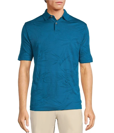 Caribbean Textured Floral Jacquard Short Sleeve Polo Shirt
