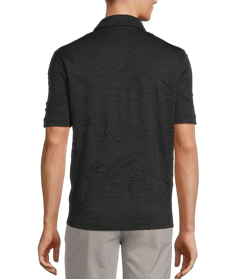 Caribbean Textured Floral Jacquard Short Sleeve Polo Shirt