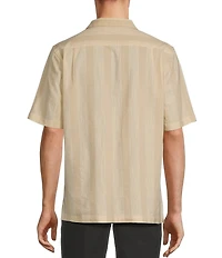 Caribbean Tropical Bird Embroidery Linen Short Sleeve Woven Camp Shirt