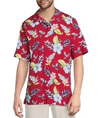 Caribbean Tropical Bird Printed Short Sleeve Woven Shirt