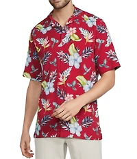 Caribbean Tropical Bird Printed Short Sleeve Woven Shirt