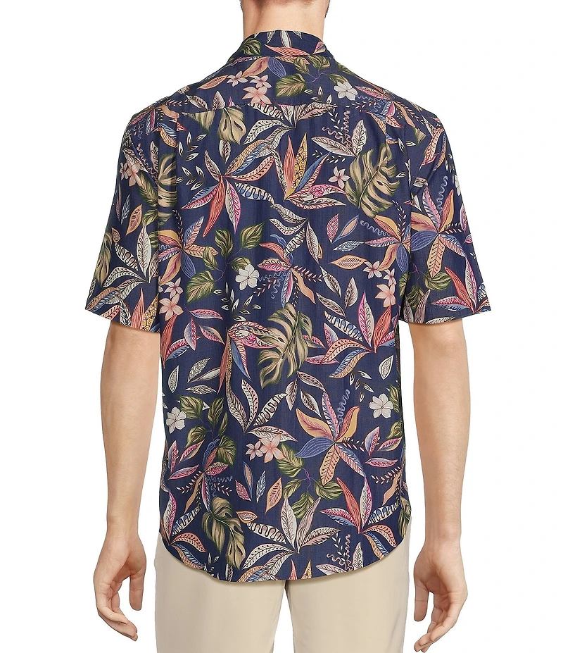 Caribbean Tropical Floral Print Short Sleeve Woven Shirt