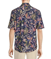 Caribbean Tropical Floral Print Short Sleeve Woven Shirt
