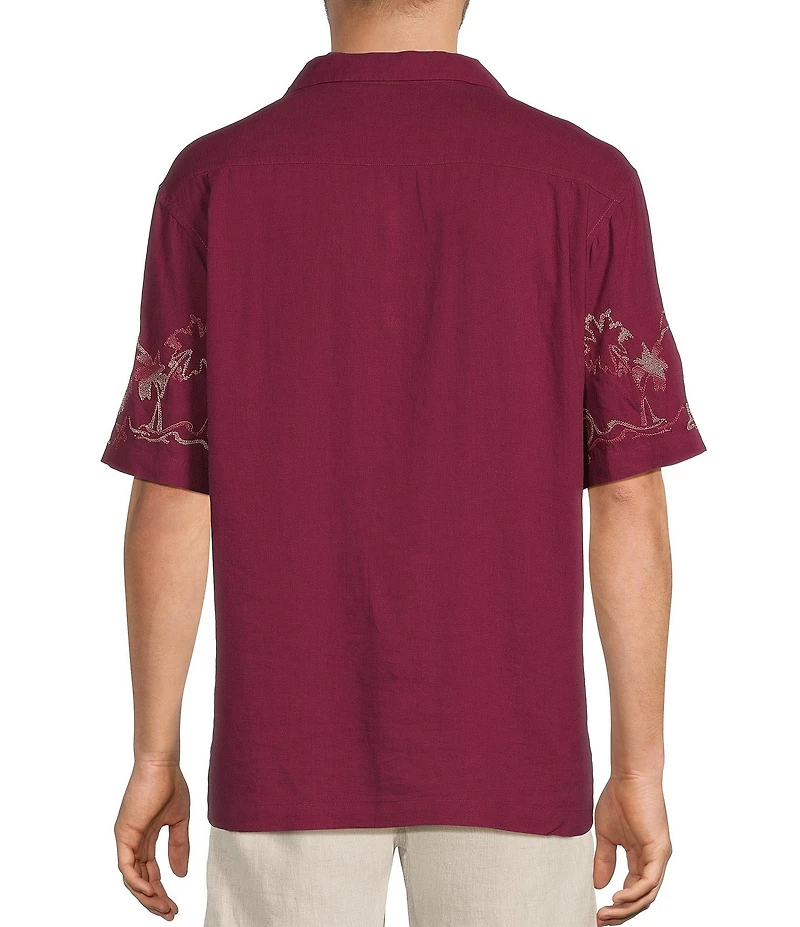 Caribbean Tropical Ombre Linen Blend Short Sleeve Woven Camp Shirt