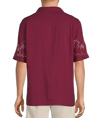 Caribbean Tropical Ombre Linen Blend Short Sleeve Woven Camp Shirt