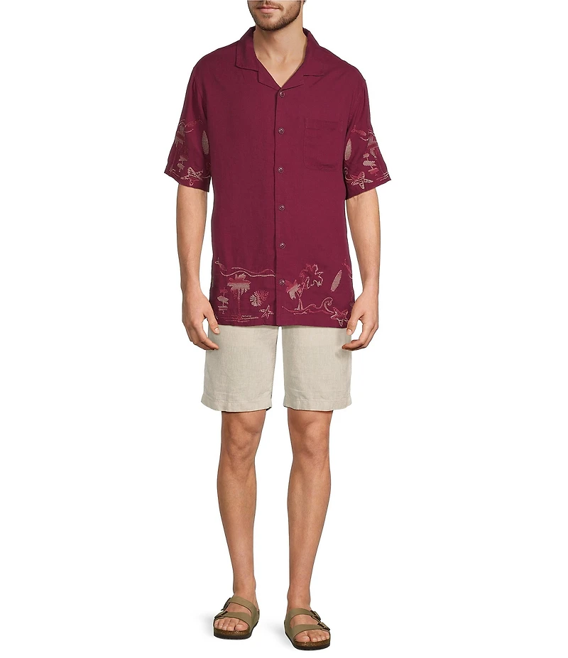 Caribbean Tropical Ombre Linen Blend Short Sleeve Woven Camp Shirt