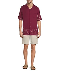 Caribbean Tropical Ombre Linen Blend Short Sleeve Woven Camp Shirt