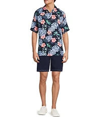 Caribbean Tropical Floral Print Short Sleeve Woven Camp Shirt