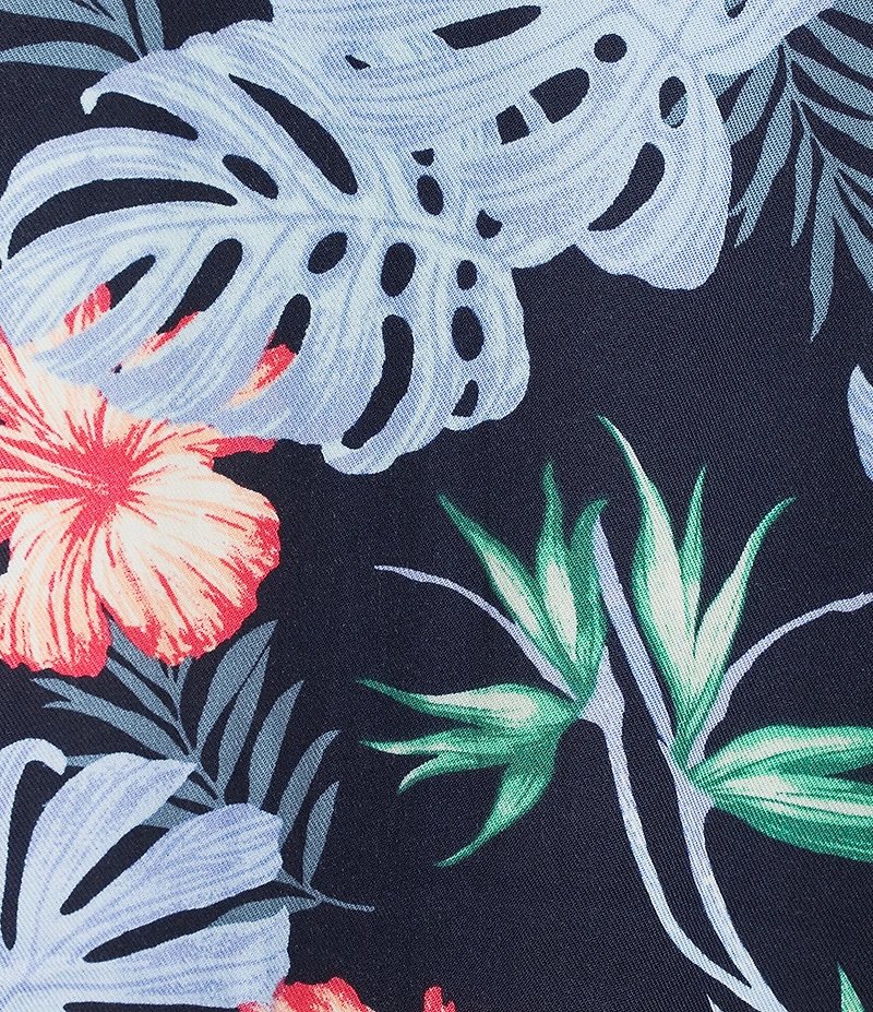 Caribbean Tropical Floral Print Short Sleeve Woven Camp Shirt