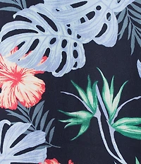 Caribbean Tropical Floral Print Short Sleeve Woven Camp Shirt