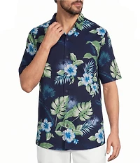 Caribbean Tropical Print Short Sleeve Woven Shirt