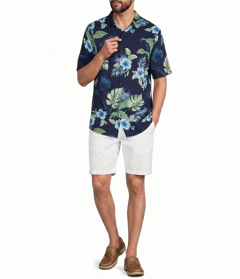 Caribbean Tropical Print Short Sleeve Woven Shirt