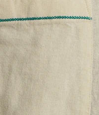 Caribbean Tropical Scenic Embroidery Linen Short Sleeve Woven Camp Shirt