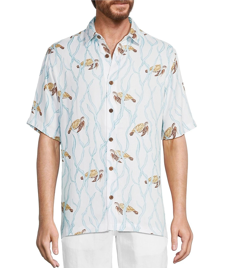 Caribbean Turtle Print Short Sleeve Woven Shirt