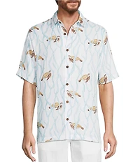 Caribbean Turtle Print Short Sleeve Woven Shirt