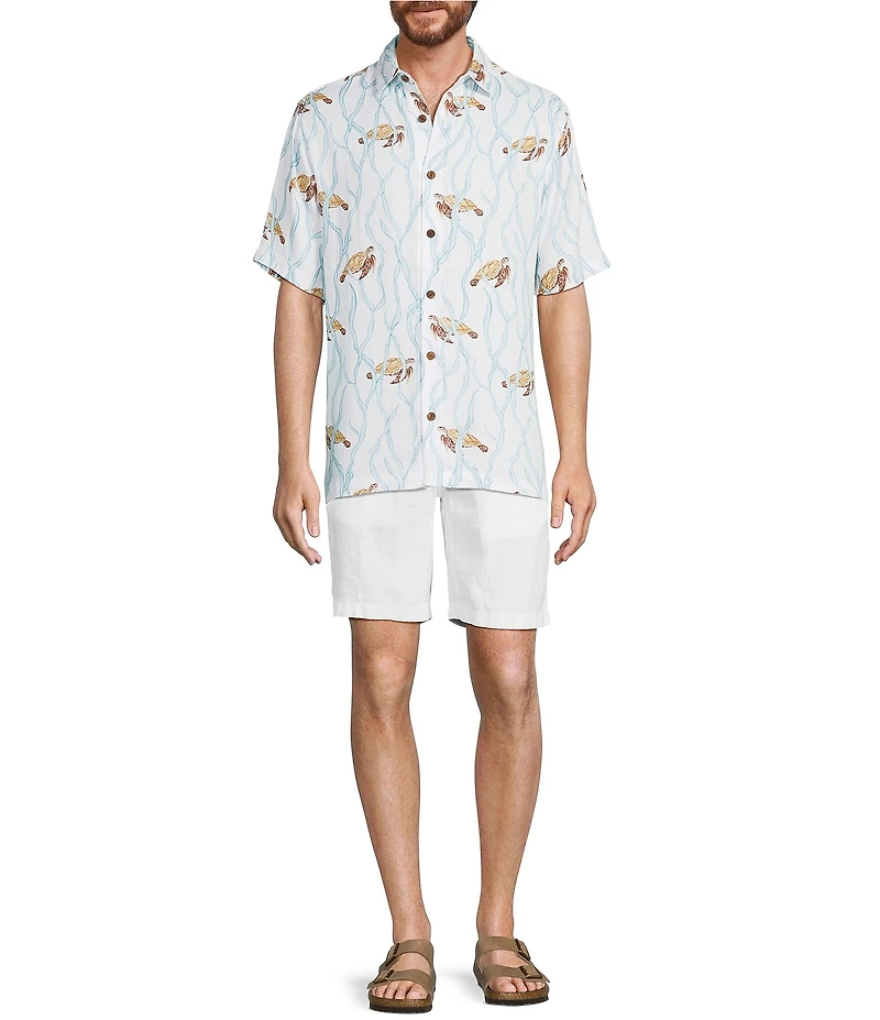 Caribbean Turtle Print Short Sleeve Woven Shirt