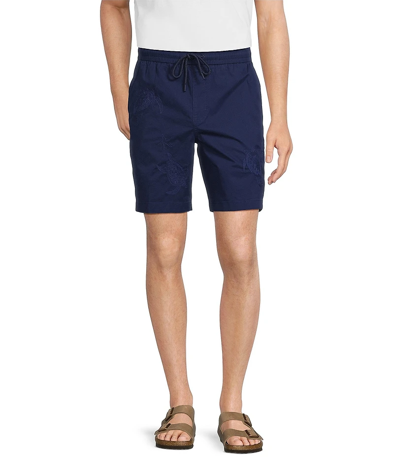 Caribbean Turtle Tonal Embroidery 7#double; Inseam Shorts