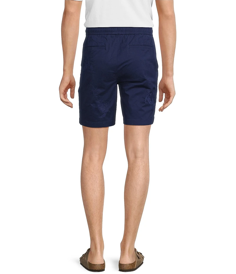 Caribbean Turtle Tonal Embroidery 7#double; Inseam Shorts