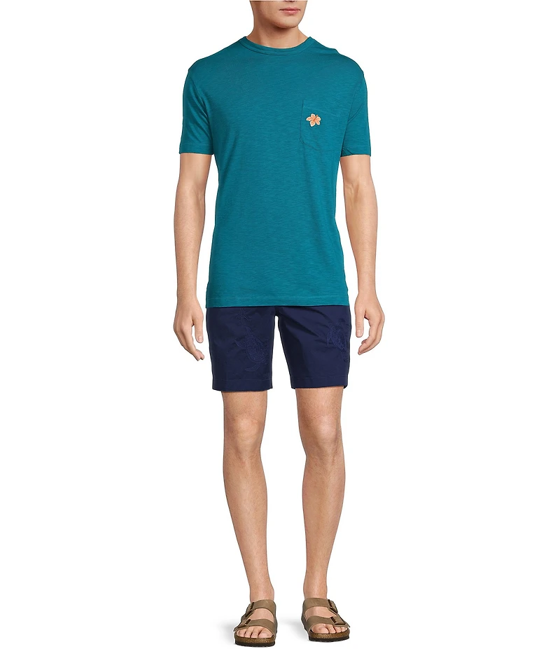 Caribbean Turtle Tonal Embroidery 7#double; Inseam Shorts