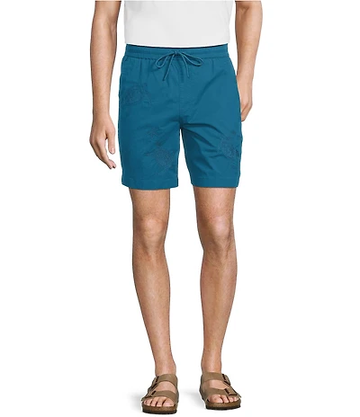 Caribbean Turtle Tonal Embroidery 7#double; Inseam Shorts