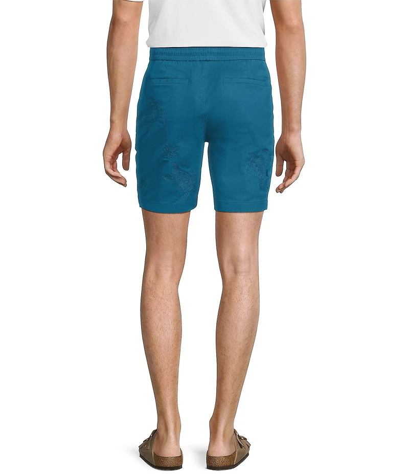 Caribbean Turtle Tonal Embroidery 7#double; Inseam Shorts