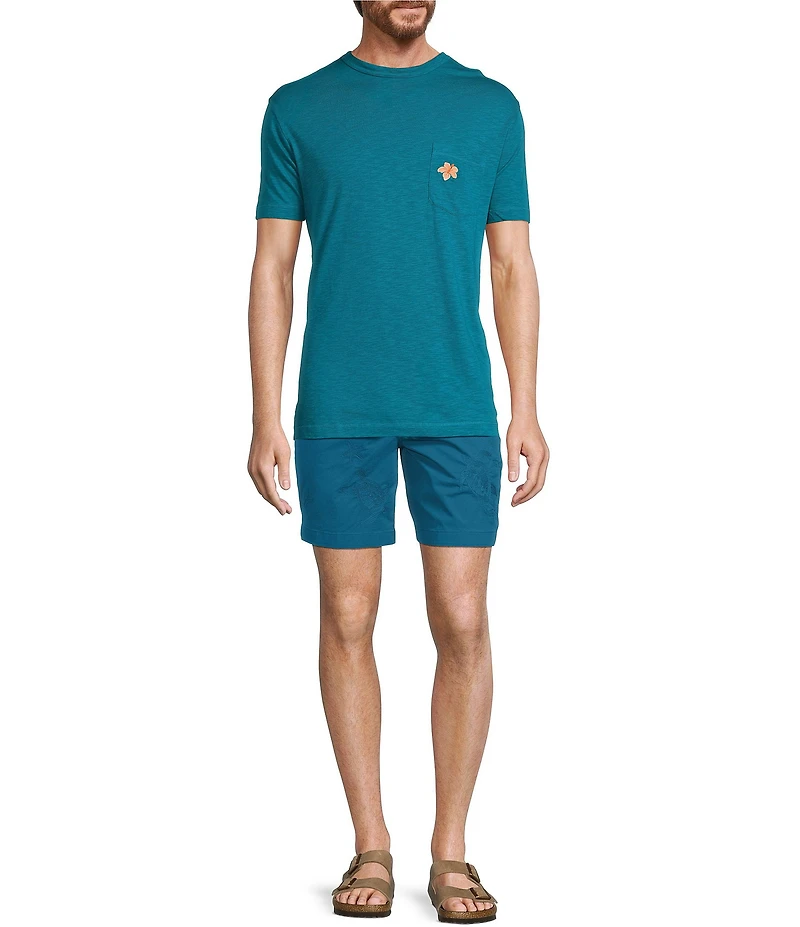 Caribbean Turtle Tonal Embroidery 7#double; Inseam Shorts