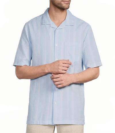 Caribbean Waffle Stripe Print Short Sleeve Woven Camp Shirt