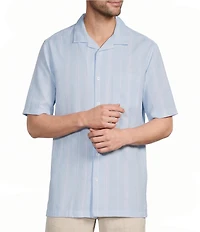 Caribbean Waffle Stripe Print Short Sleeve Woven Camp Shirt