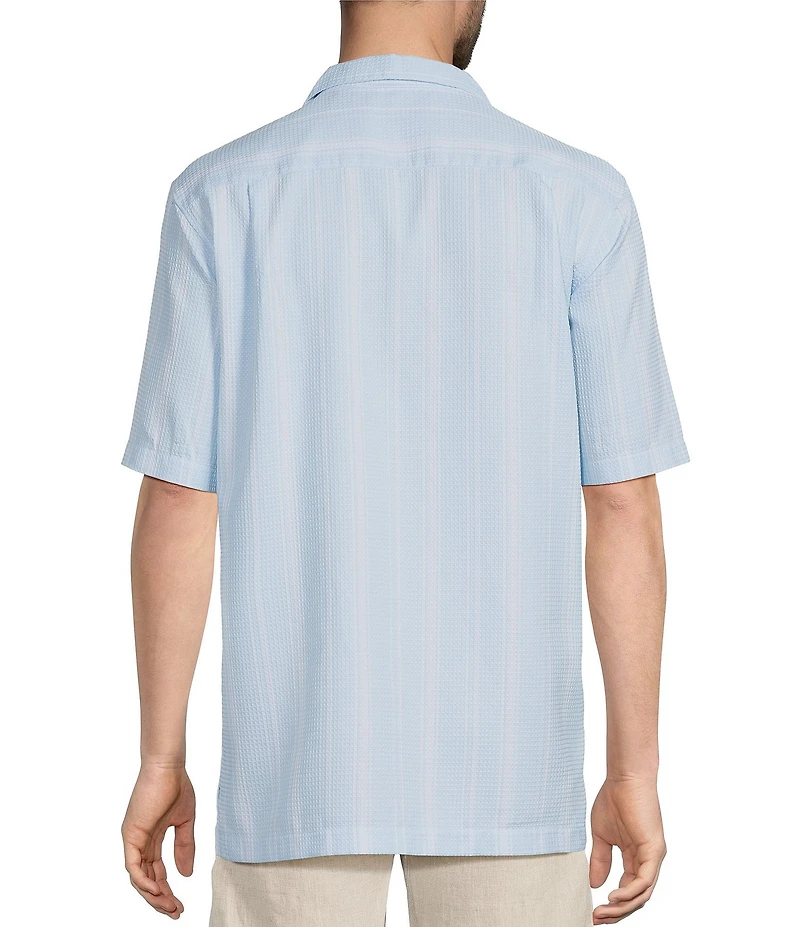 Caribbean Waffle Stripe Print Short Sleeve Woven Camp Shirt