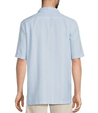 Caribbean Waffle Stripe Print Short Sleeve Woven Camp Shirt