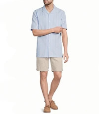 Caribbean Waffle Stripe Print Short Sleeve Woven Camp Shirt