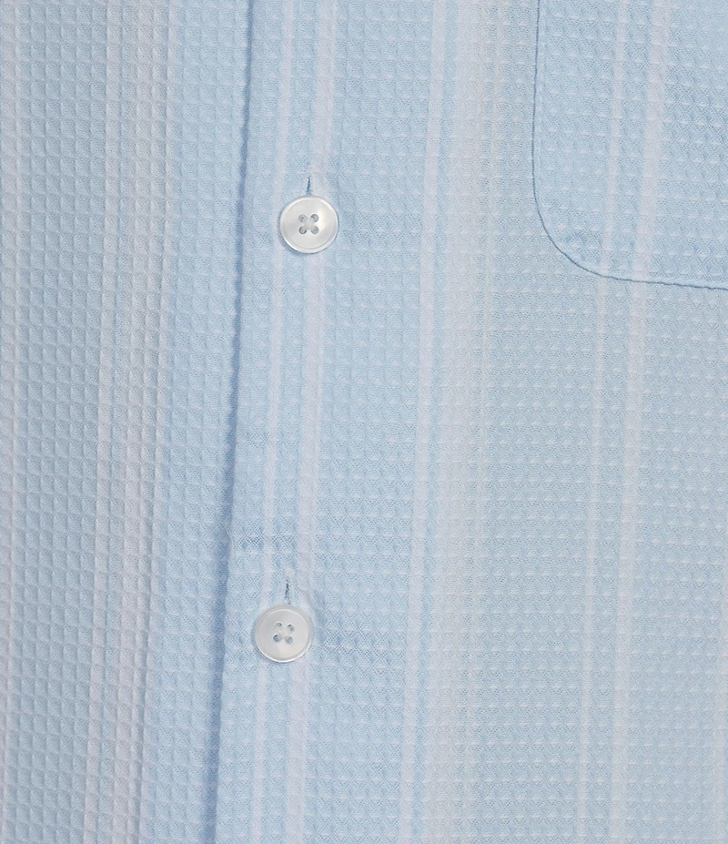 Caribbean Waffle Stripe Print Short Sleeve Woven Camp Shirt