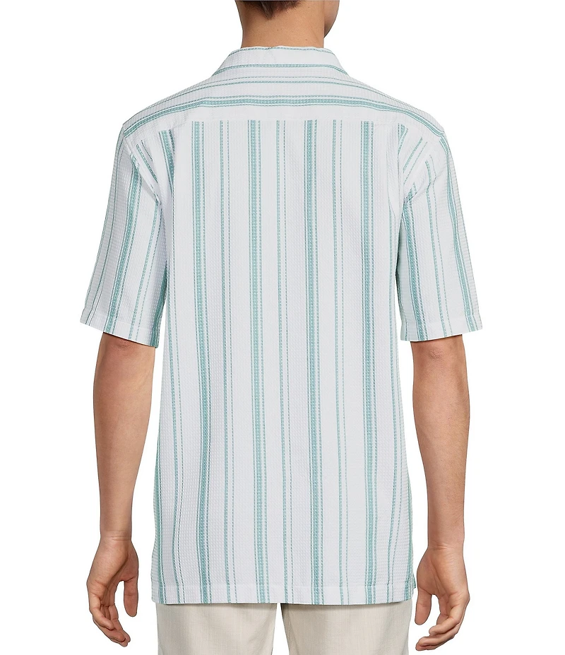 Caribbean Waffle Stripe Print Short Sleeve Woven Camp Shirt