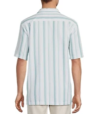 Caribbean Waffle Stripe Print Short Sleeve Woven Camp Shirt