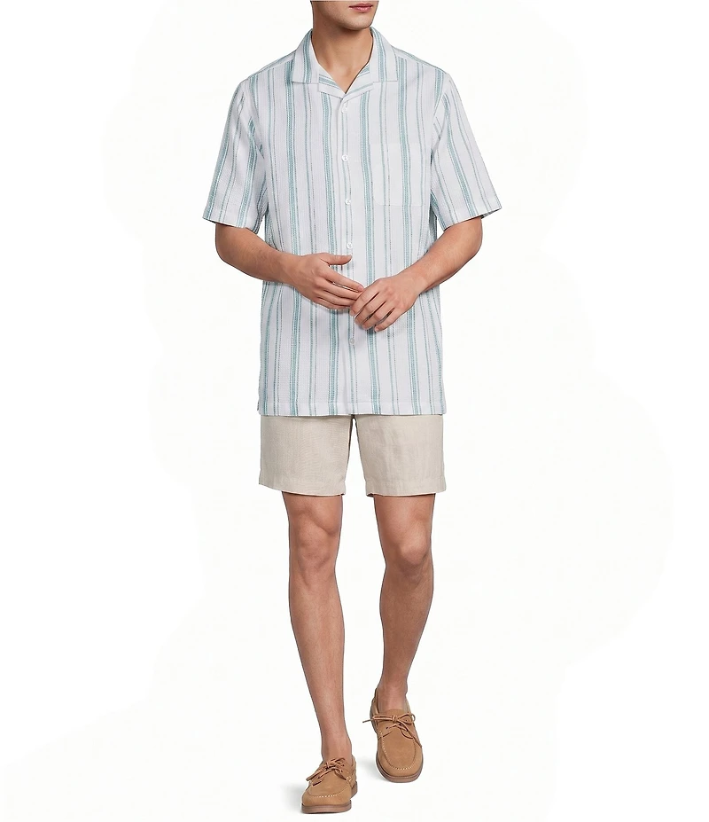 Caribbean Waffle Stripe Print Short Sleeve Woven Camp Shirt